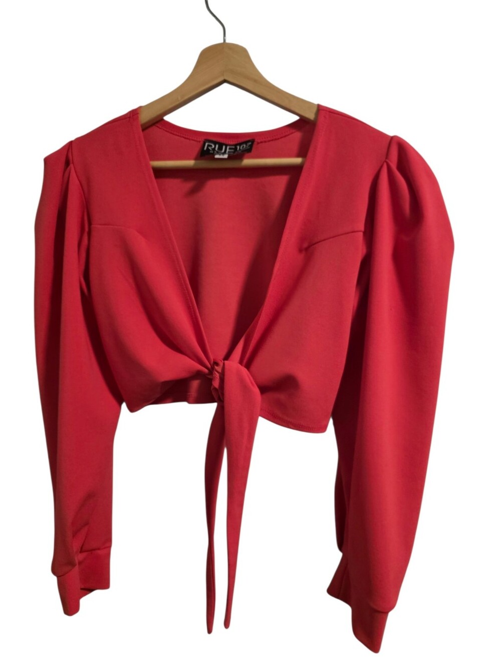 Rue 107 EUC Cropped Tie-Front Long Puff Sleeve Blouse Hot Pink Size M Festival